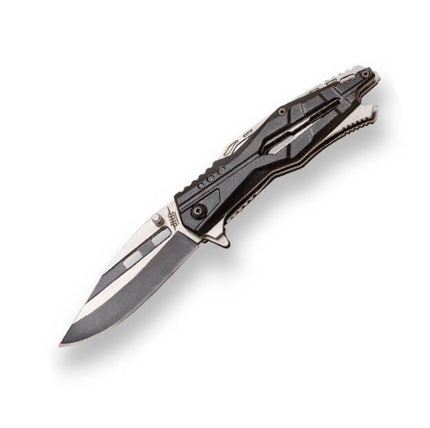 Navaja deportiva JKR con mango de aluminio y hoja drop point de 8...