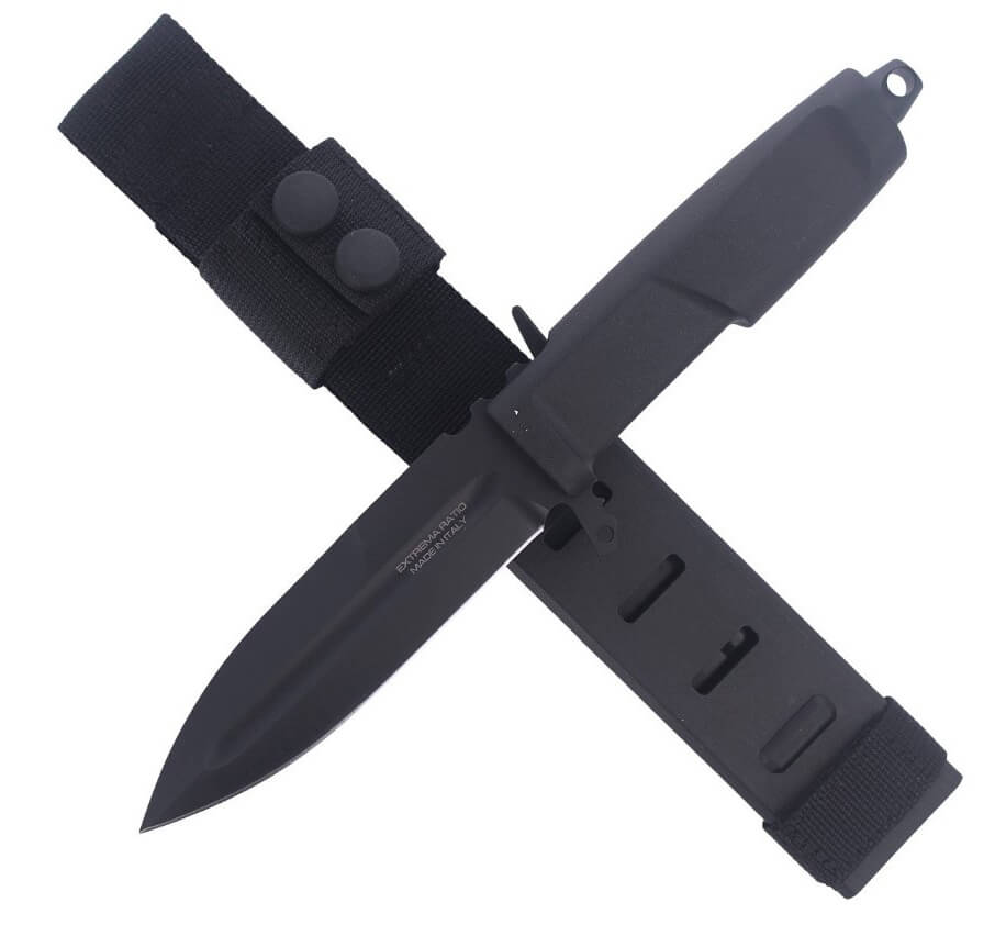 Cuchillo combate Contact C Black de Extrema Ratio con hoja de 128mm de acero Böhler. Funda naylon