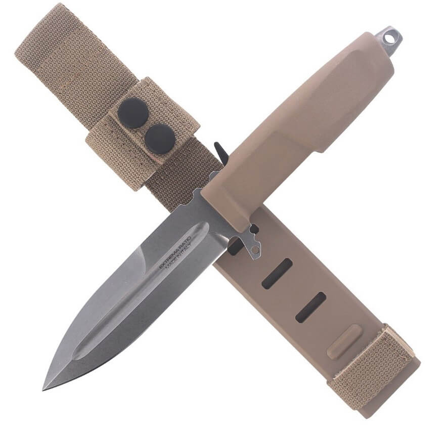 Couteau de combat Contact C Desert par Extrema Ratio avec lame de 128mm en acier Böhler. Fourreau en Naylon