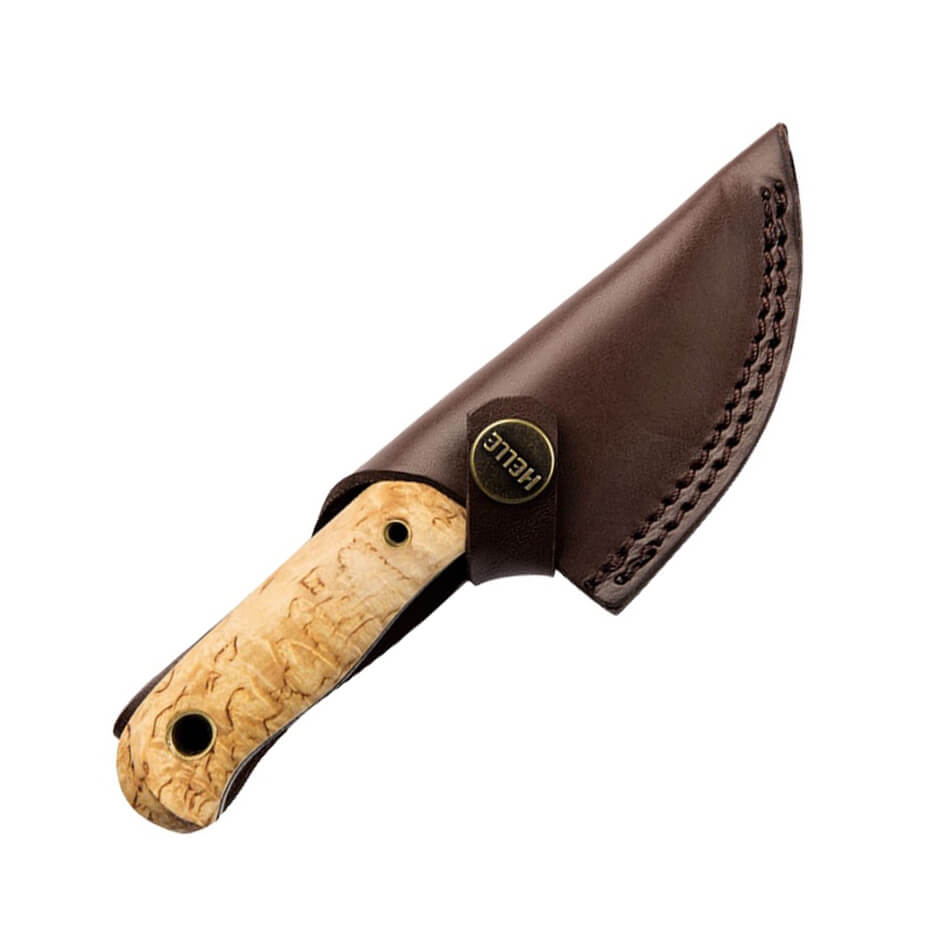 Coltello bushcraft Helle Mandra 620 con manico in legno di betulla e lama in acciaio a tripla lamina da 6,9 cm