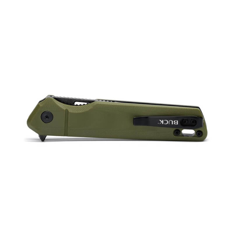 Coltellino tascabile EDC Buck Infusion con manico in G10 verde e lama tanto nera 0239GRS