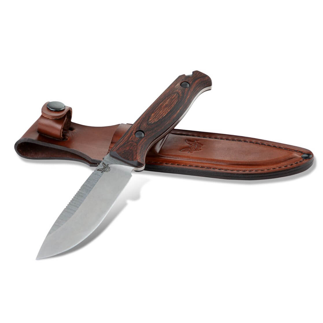 Benchmade Saddle Mountain Skinner knife with stabilized wood handle
