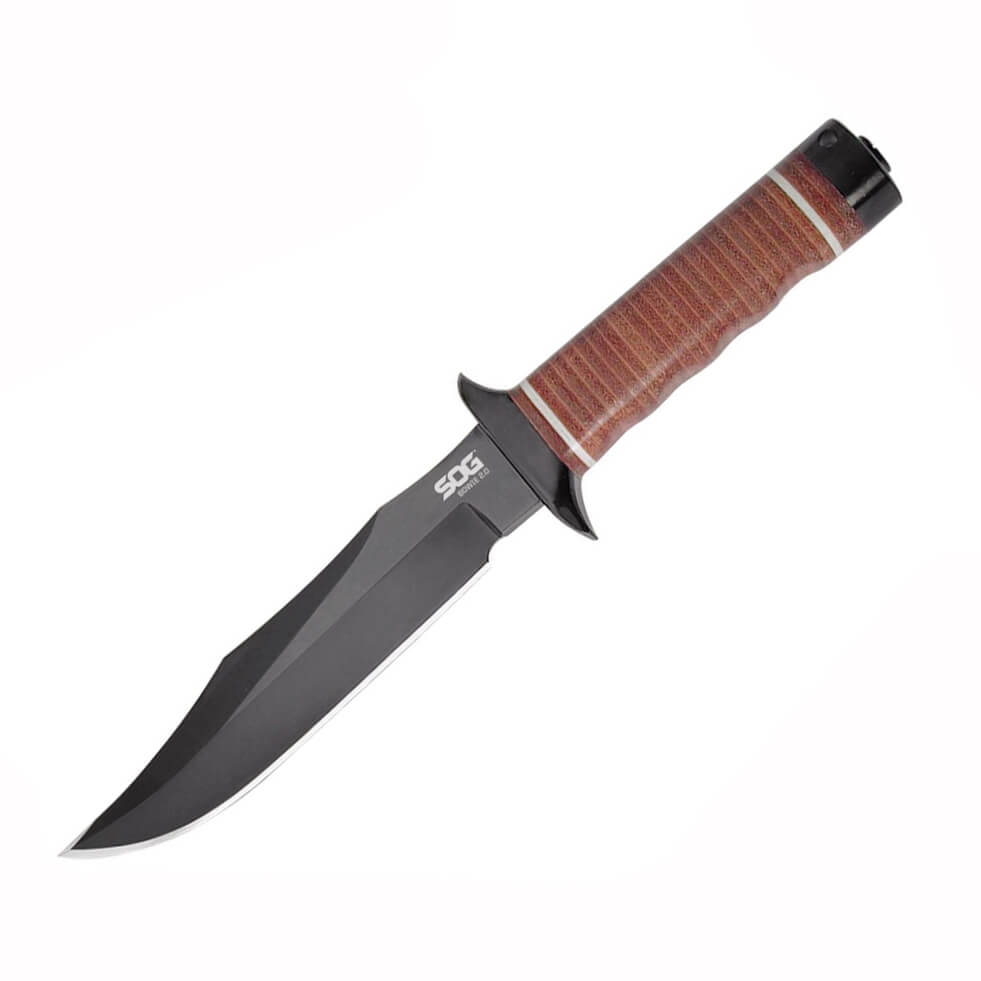Cuchillo de caza SOG Bowie 2.0 S1T-L con funda de cuero negro y h...
