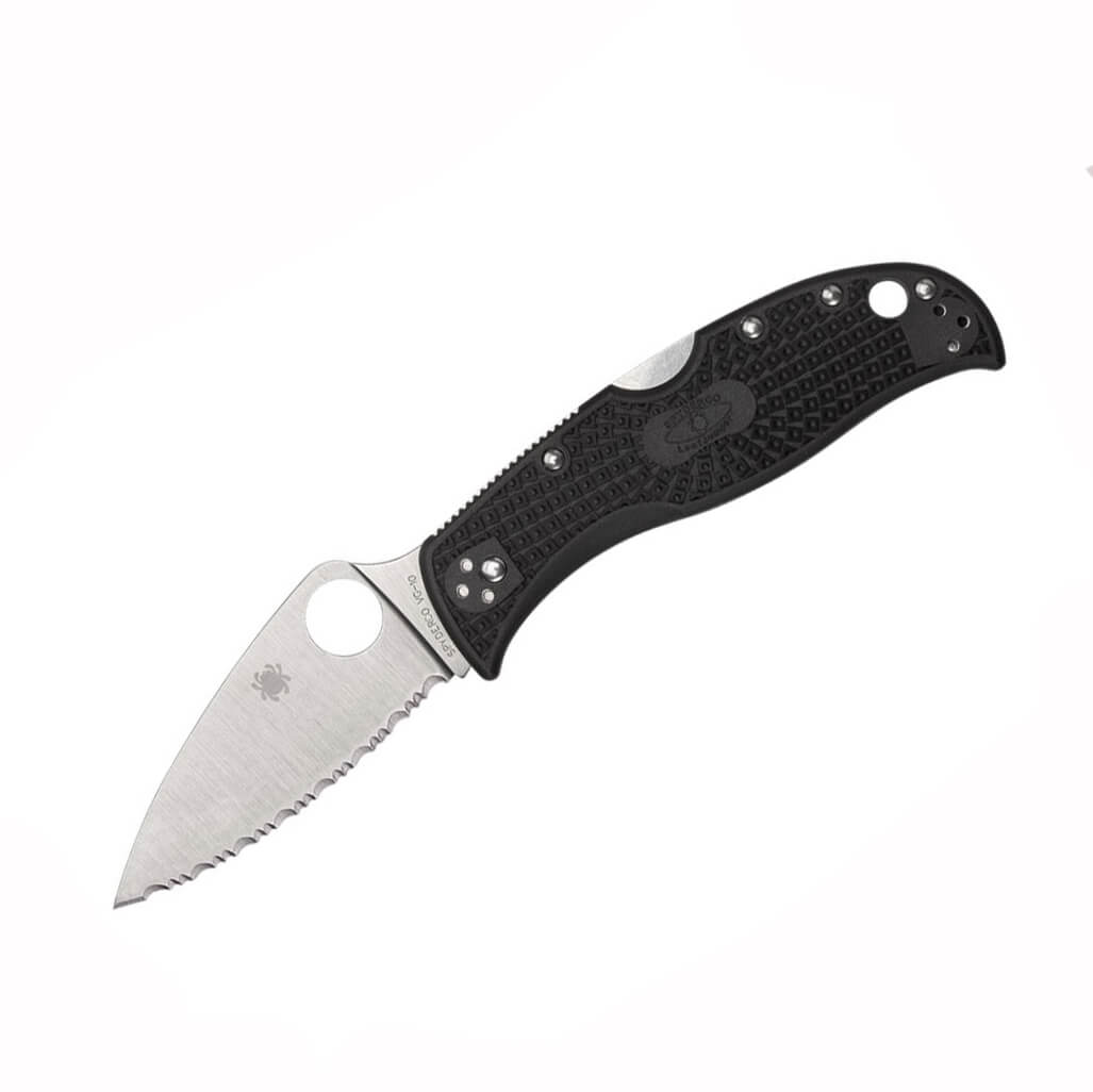 Navaja Spyderco Leafjump con mango de FRN negro y hoja dentada de...