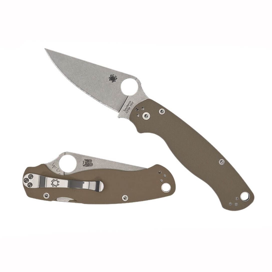 Coltello Spyderco Para Military 2 con manico marrone G-10 e lama Stonewash CPM-15V PlainEgde C81GPBM15V2