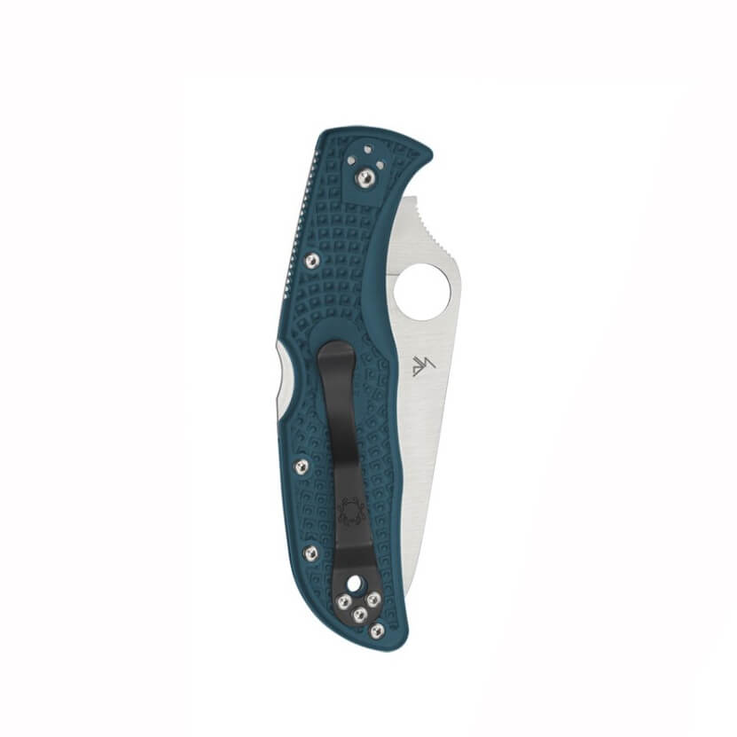 Navaja táctica Spyderco Endela con cachas de Nylon FRN azul y hoja de acero K390 dentada C243FSK390