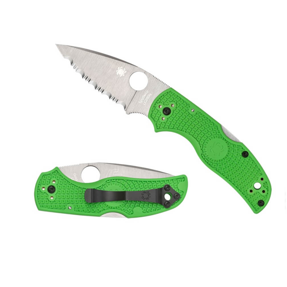 Navaja Spyderco Native 5 Salt con mango de FRN verde y hoja de acero LC200N con filo dentado C41SGR5