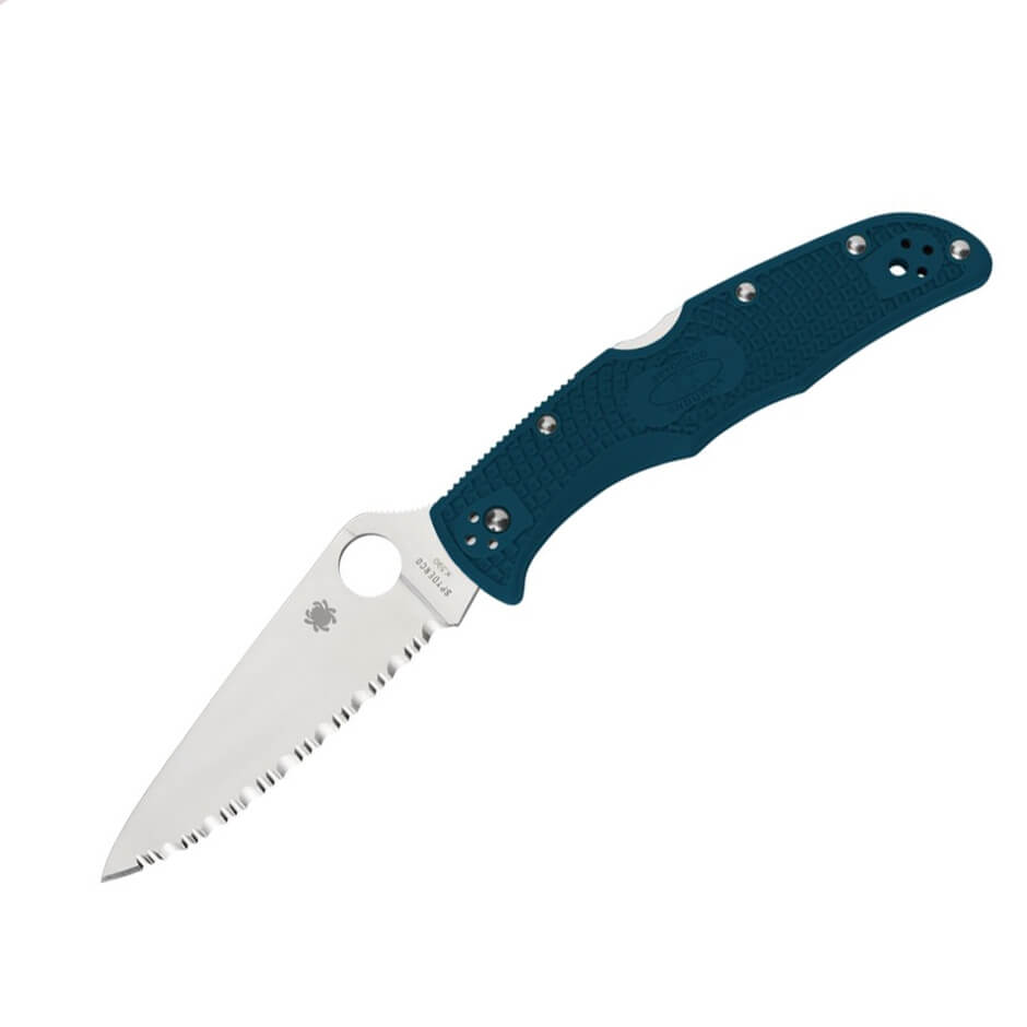 Navaja Spyderco Endura 4 con mango de FRN azul y hoja serrada de ...