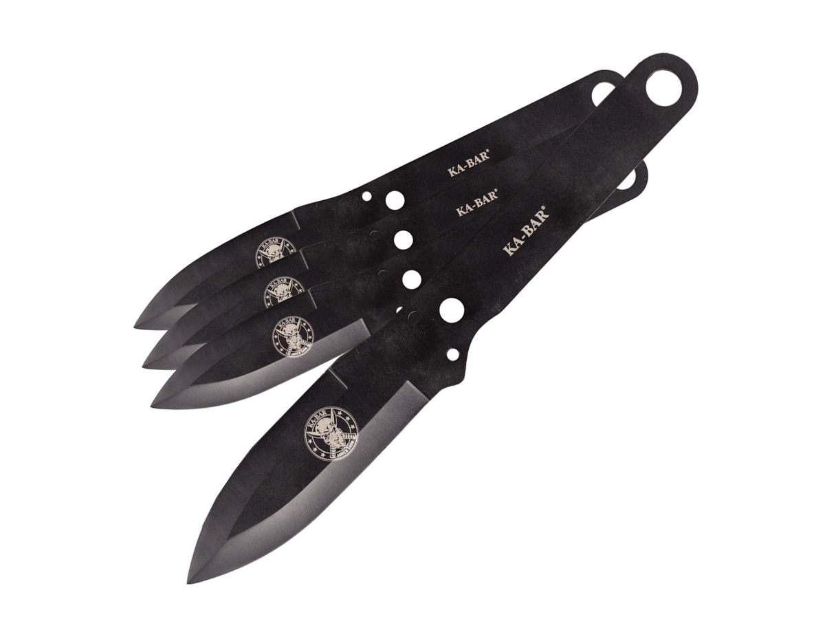 Conjunto de 3 facas de arremesso Ka-Bar. Lâmina de aço inoxidável de 10 cm.