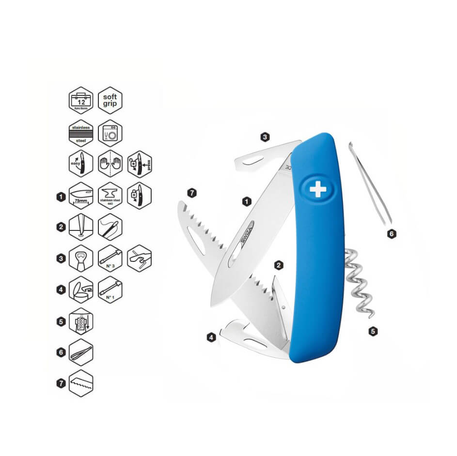 Navaja multiusos Swiza D05 azul con 12 funciones KNI.0050.1030