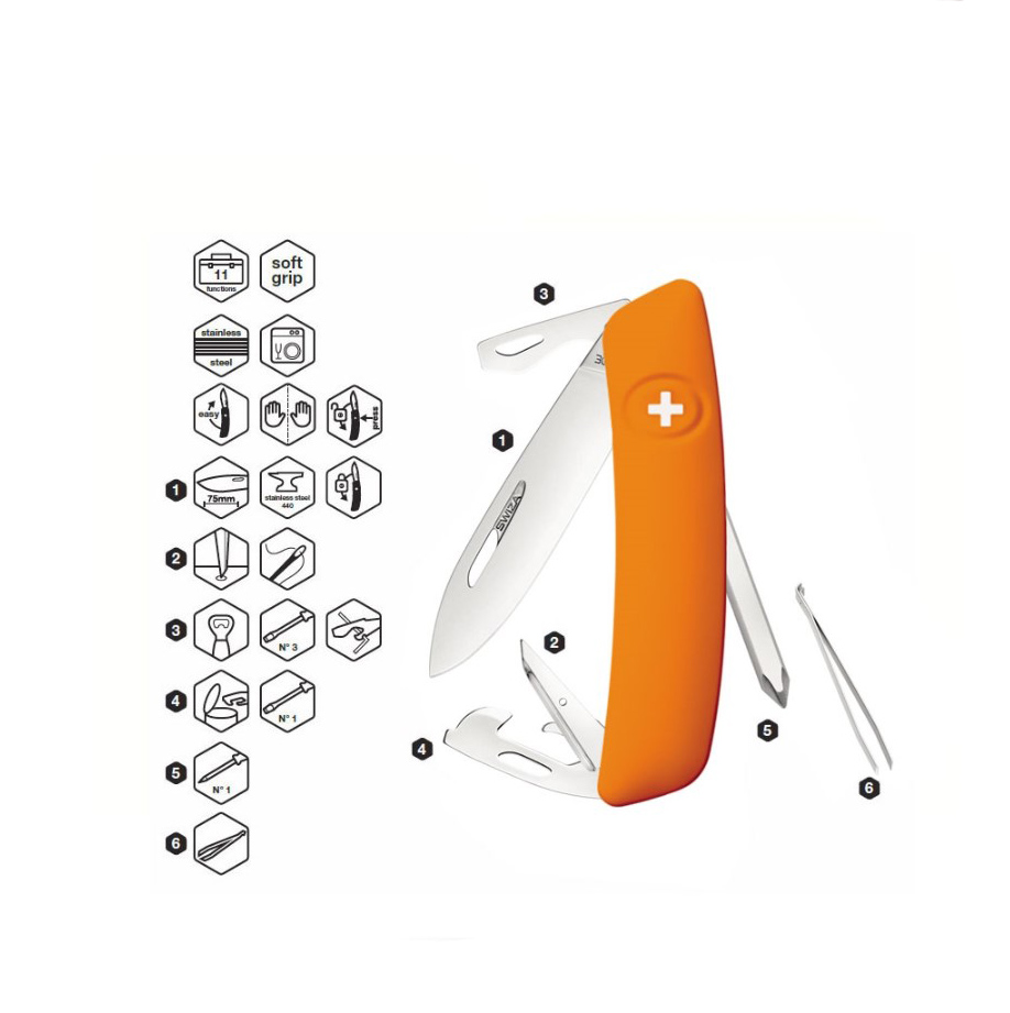 Swiza D04 Orange multipurpose knife with 11 functions KNI.0040.1060
