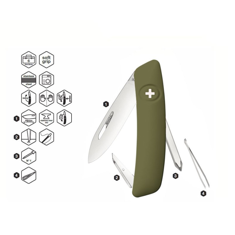 Swiza D02 olive green multipurpose knife with 6 functions KNI.0020.1050
