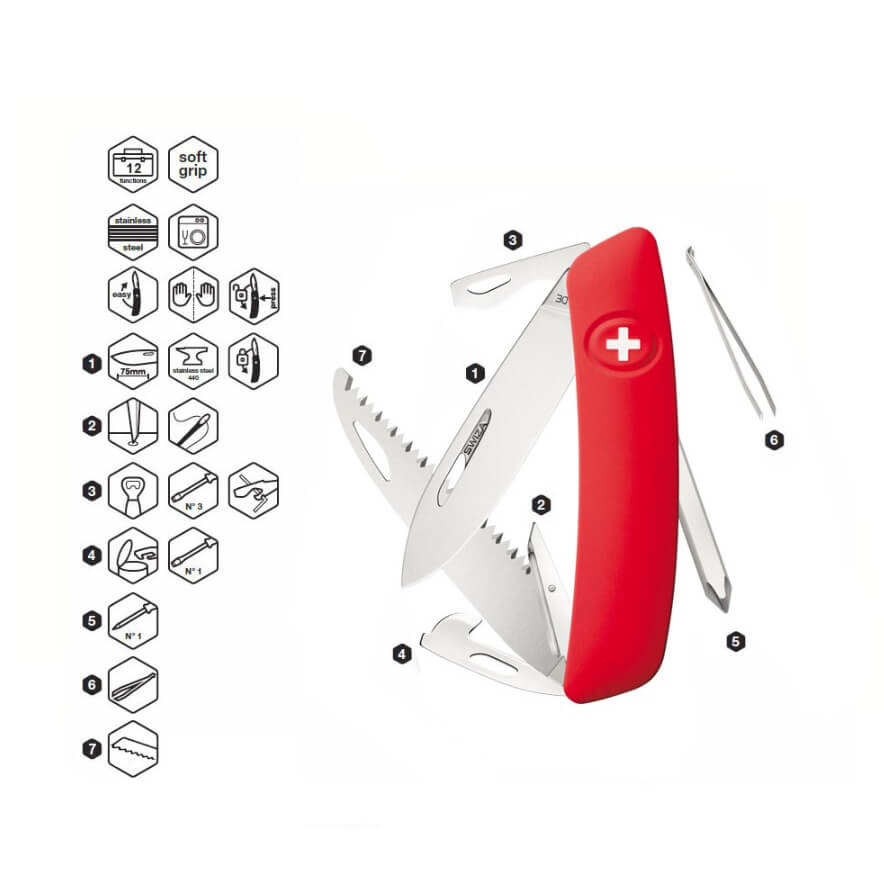 Swiza D06 red multipurpose knife with 12 functions KNI.0060.1000