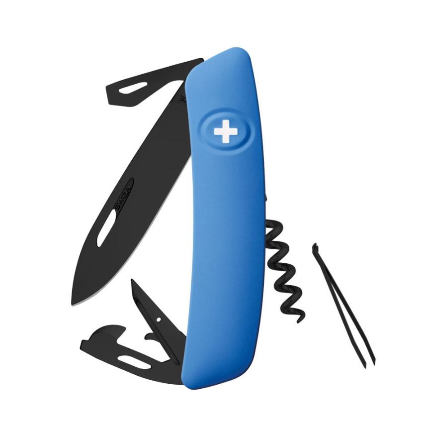 Navaja multiusos Swiza D03 AllBlack con mango azul