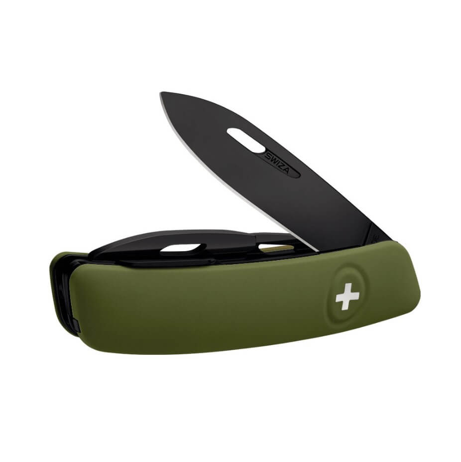 Navaja multiusos Swiza D03 AllBlack con mango verde oliva