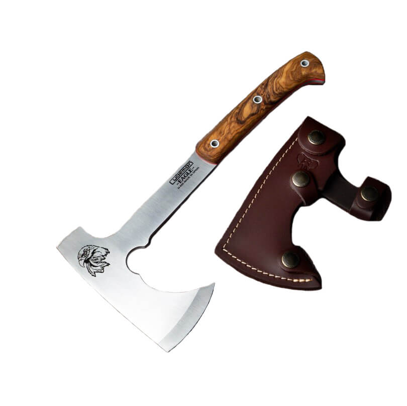 Hacha Cudeman Eagle con mango de madera de olivo y hoja de acero Böhler N695