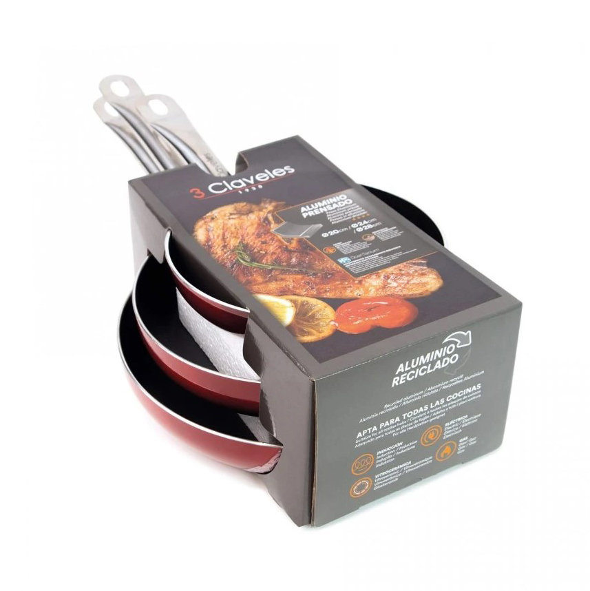 Set 3 padelle Red Special 3 Claveles 20 - 24 - 28 cm