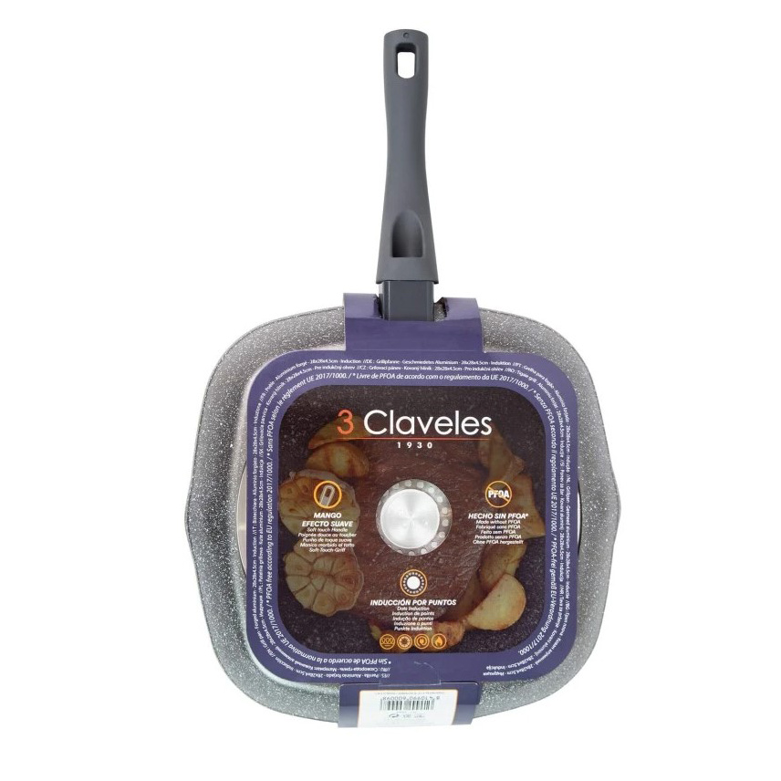 Sartén Grill Antiadherente 28x28x4.5 cm 3 Claveles Grey