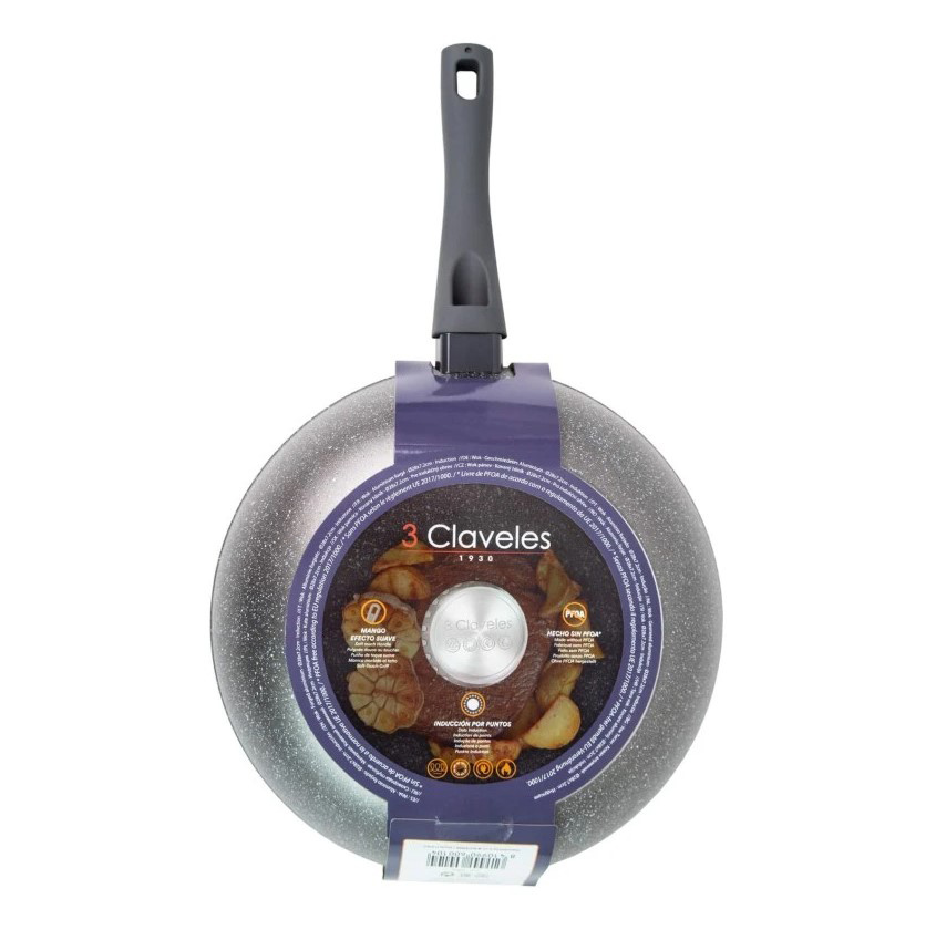 Non-stick wok 28 cm 3 Claveles Grey with soft touch handle