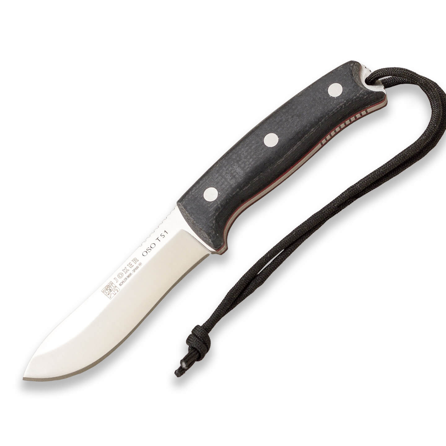 Cuchillo bushcraft Joker Oso TS1 yute micarta negra con pedernal