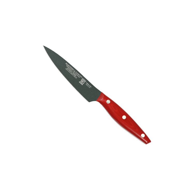 Kochmesser mit 11 cm langer teflonbeschichteter Klinge und rotem ...