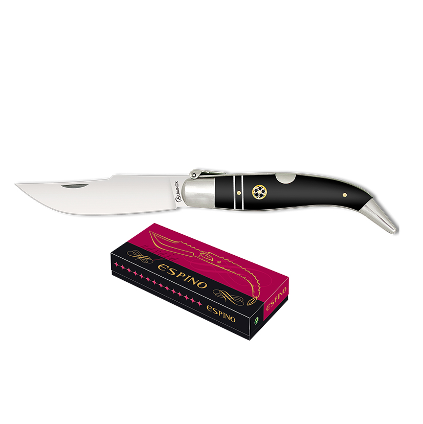 Coltello tascabile classico n. 0 con lama in acciaio al carbonio da 8,2 cm e manico in legno nero decorato