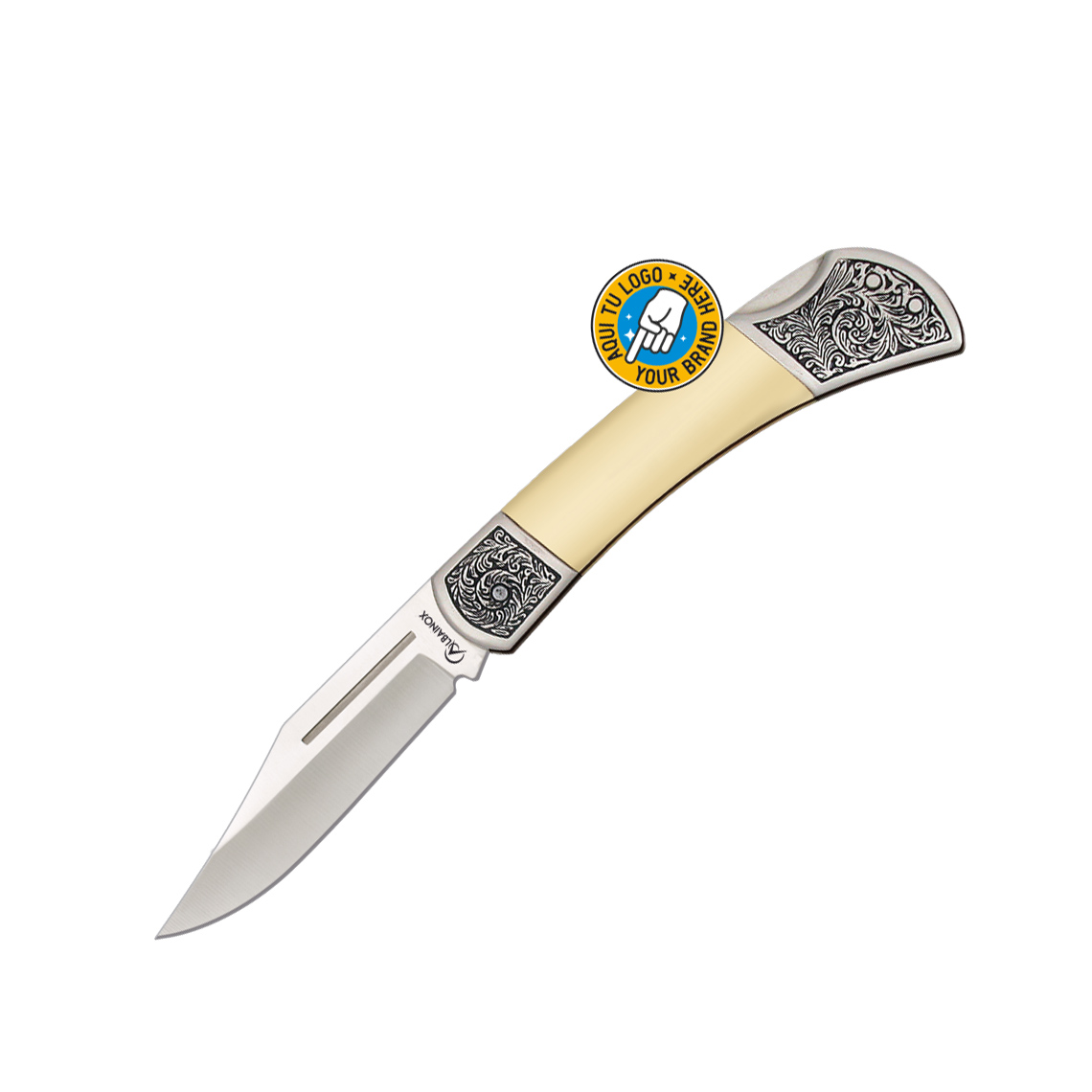 Canivete clássico com cabo em PVC branco e lâmina de 6,5 cm com f...