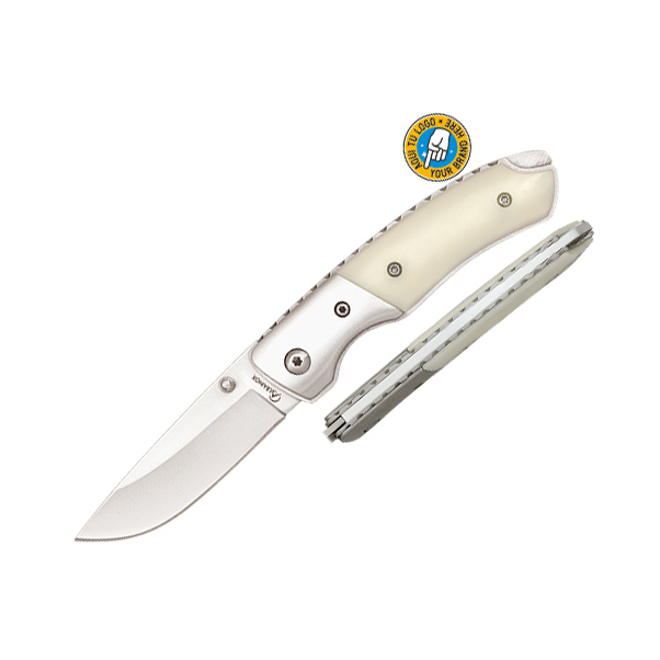Canivete clássico com cabo em ABS branco e lâmina de 8 cm com peg...