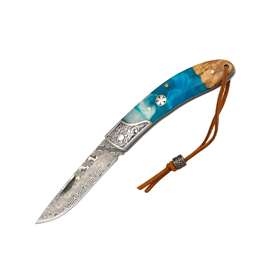 Navaja de bolsillo con mango de madera de raiz con resina y hoja ...