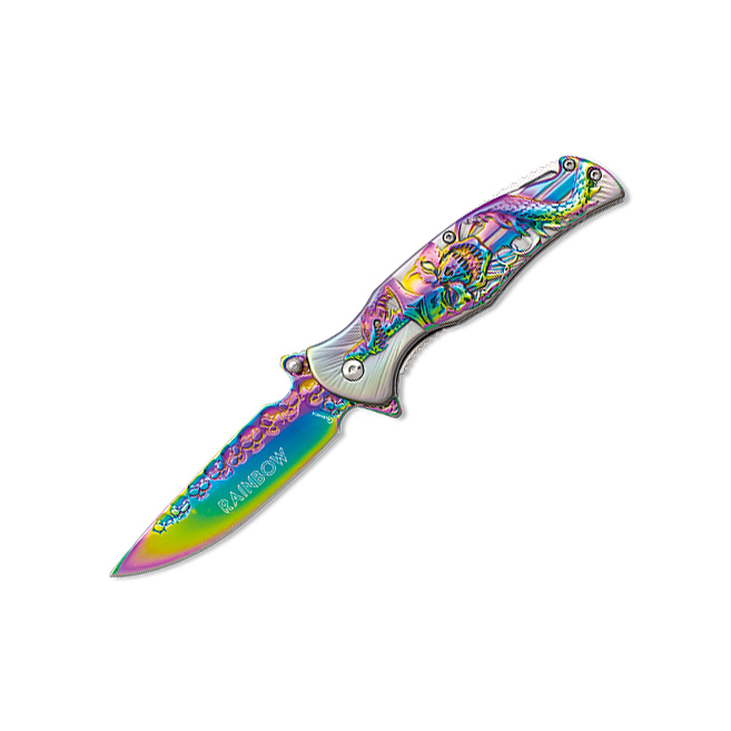 Coltello tascabile con rivestimento in titanio arcobaleno con dis...