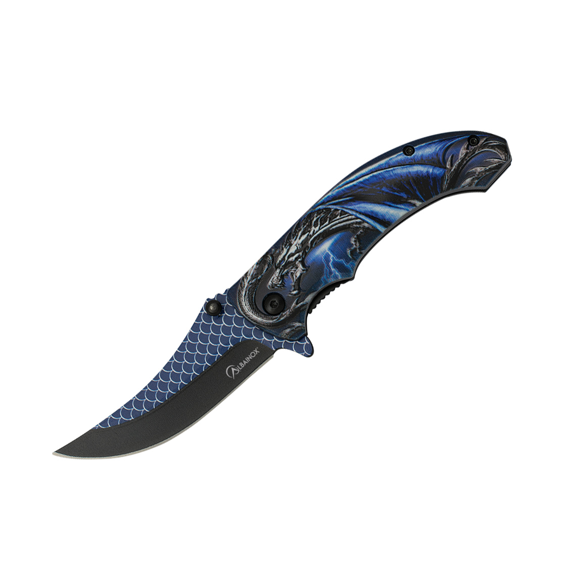 Couteau de poche ABS avec revêtement dragon bleu et lame de 8,5 c...