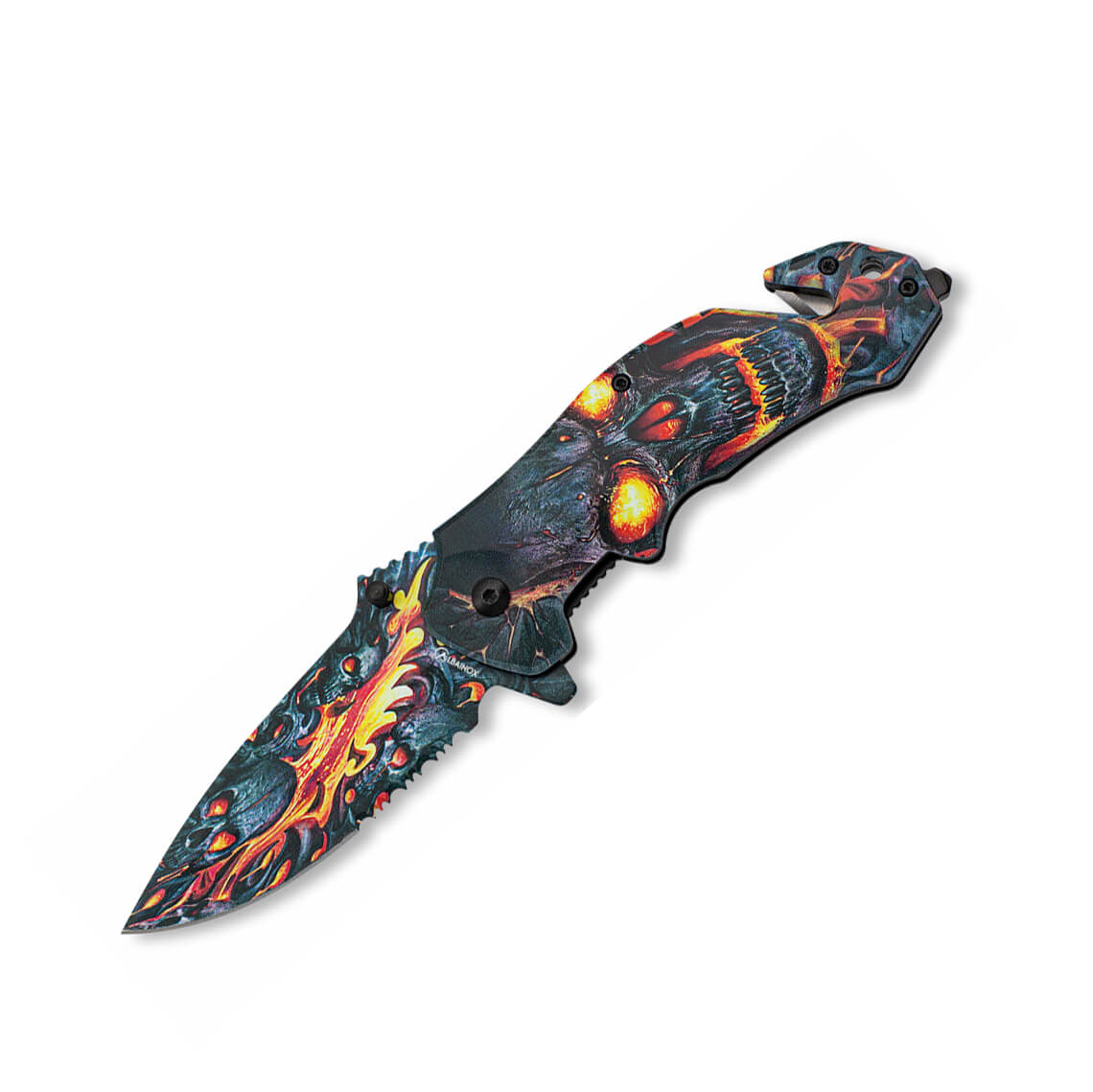ABS-Taschenmesser mit Totenköpfen auf Feuerbeschichtung und 8,8 c...