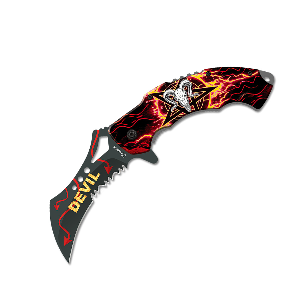 Devil Coated ABS Pocket Knife with 8.3cm Curved Blade
