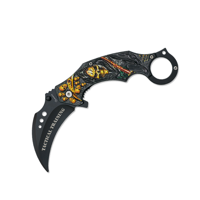 Couteau karambit d'entraînement ABS avec revêtement crâne et lame...