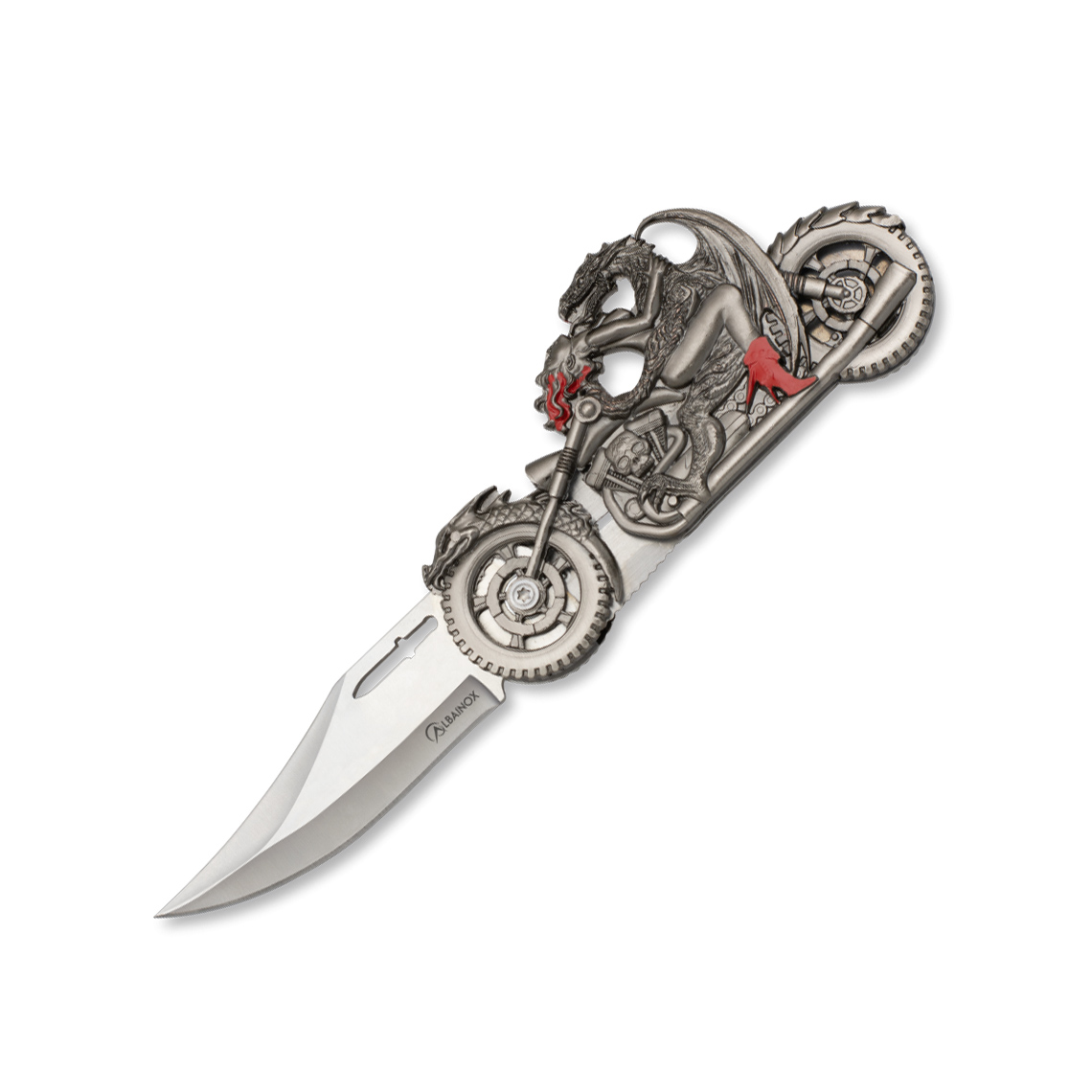 Coltello tascabile con manico a drago in zama e lama da 8 cm