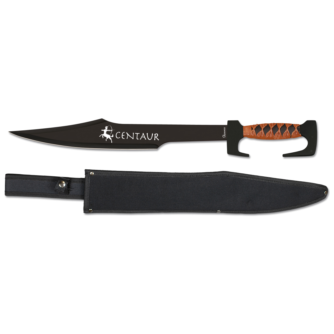 Machete táctico con hoja negra de 45.5 cm y mango de acero y cordón de polipiel