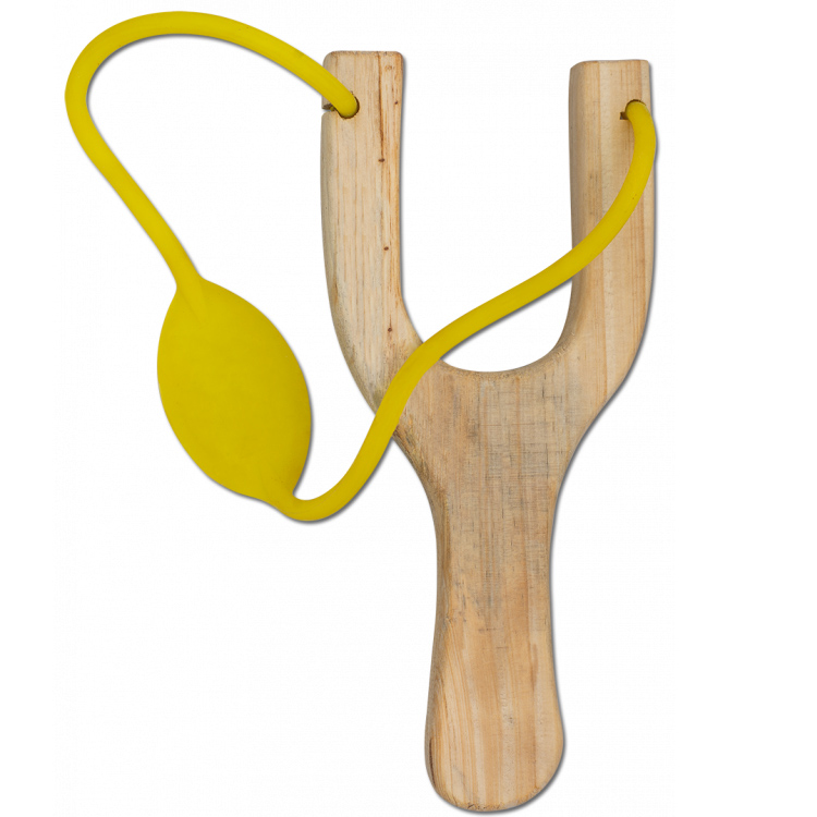 Tirachinas de madera con goma amarilla