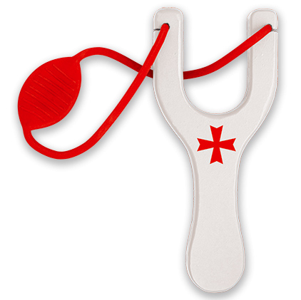 Tirachinas de madera lacada blanco con cruz templaria y goma roja