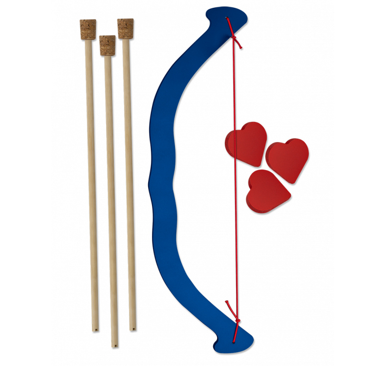 Arco de madera lacada azul con flechas de madera