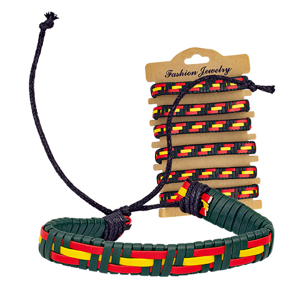 Pack 6 pulseras de polipiel bandera de España con fondo verde