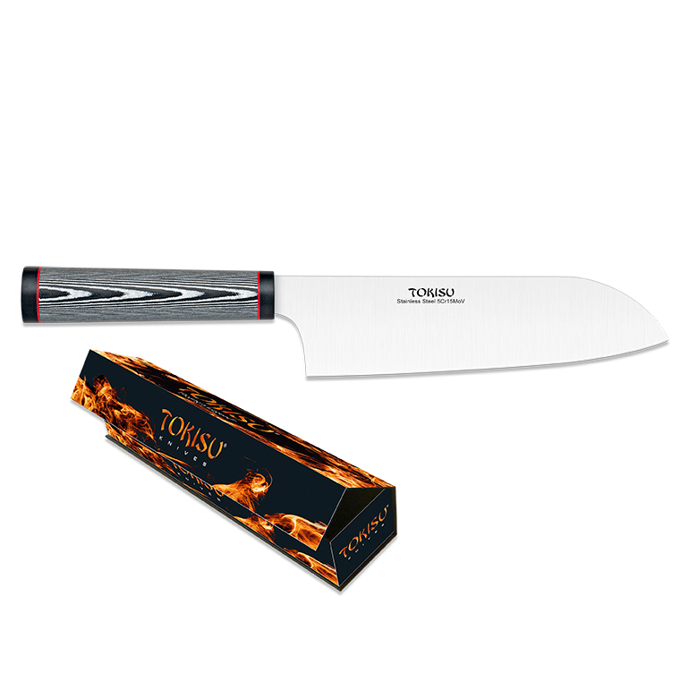 Faca de cozinha Santoku com lâmina de 19,5 cm e cabo G10 padrão damasco