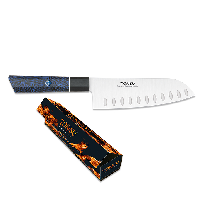 Faca de cozinha Santoku com lâmina de 17 cm e cabo G10 azul e preto