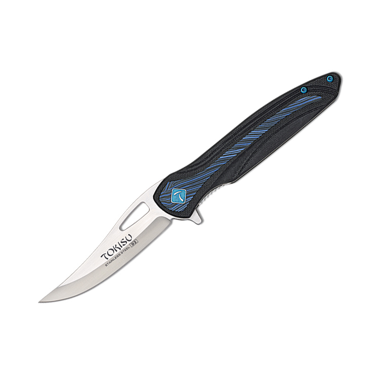 Tokisu tactical knife with 8.4 cm D2 blade and G10 Damascus handl...