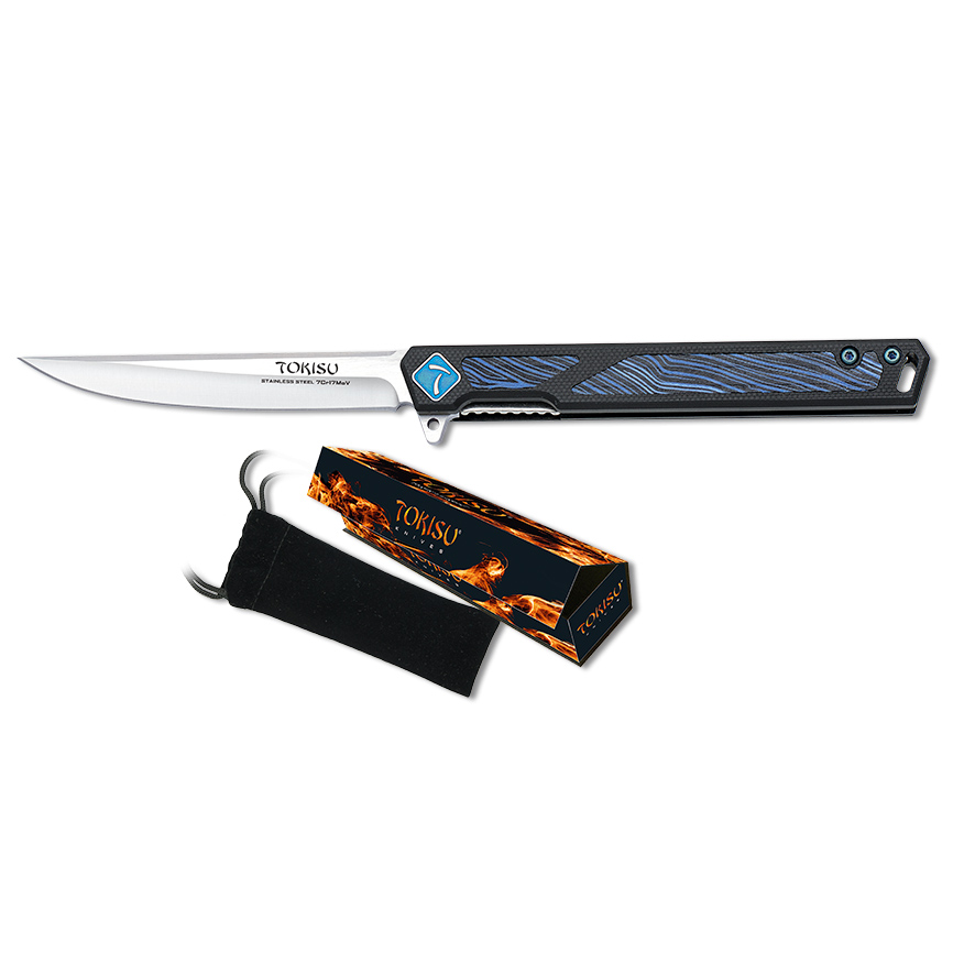 Tokisu tactical knife with 9 cm blade and G10 damascus handle