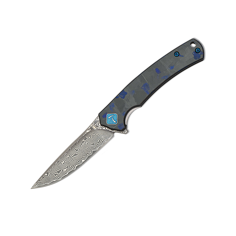 Tokisu tactical knife with 6.8 cm Damascus blade and carbon fiber...