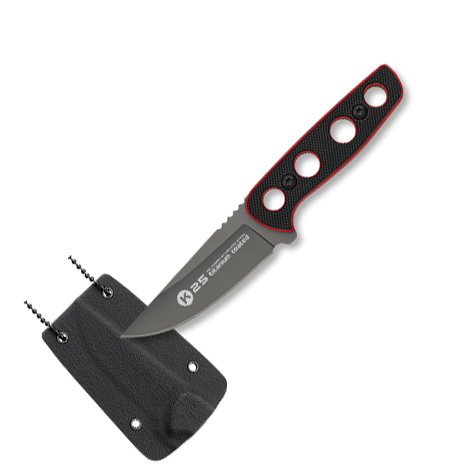Cuchillo táctico K25 con hoja de 6.3 cm y mango de G10 negro y ro...
