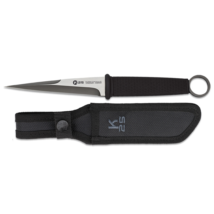 K25 tactical knife with 12 cm blade and black rubber handle