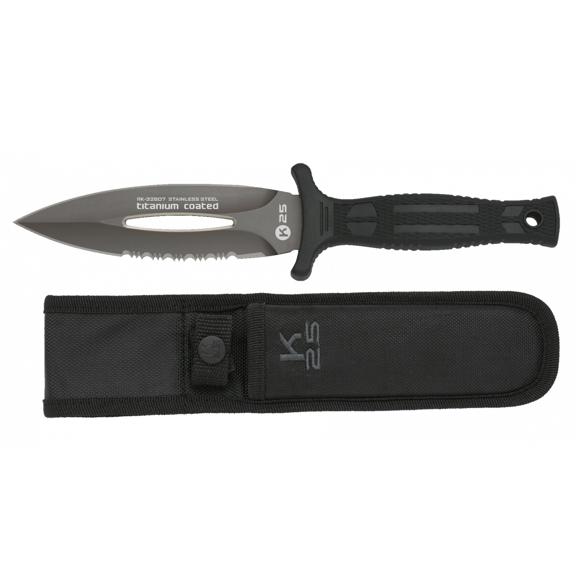 Faca de barco K25 com lâmina de 12,6 cm e cabo de borracha preta