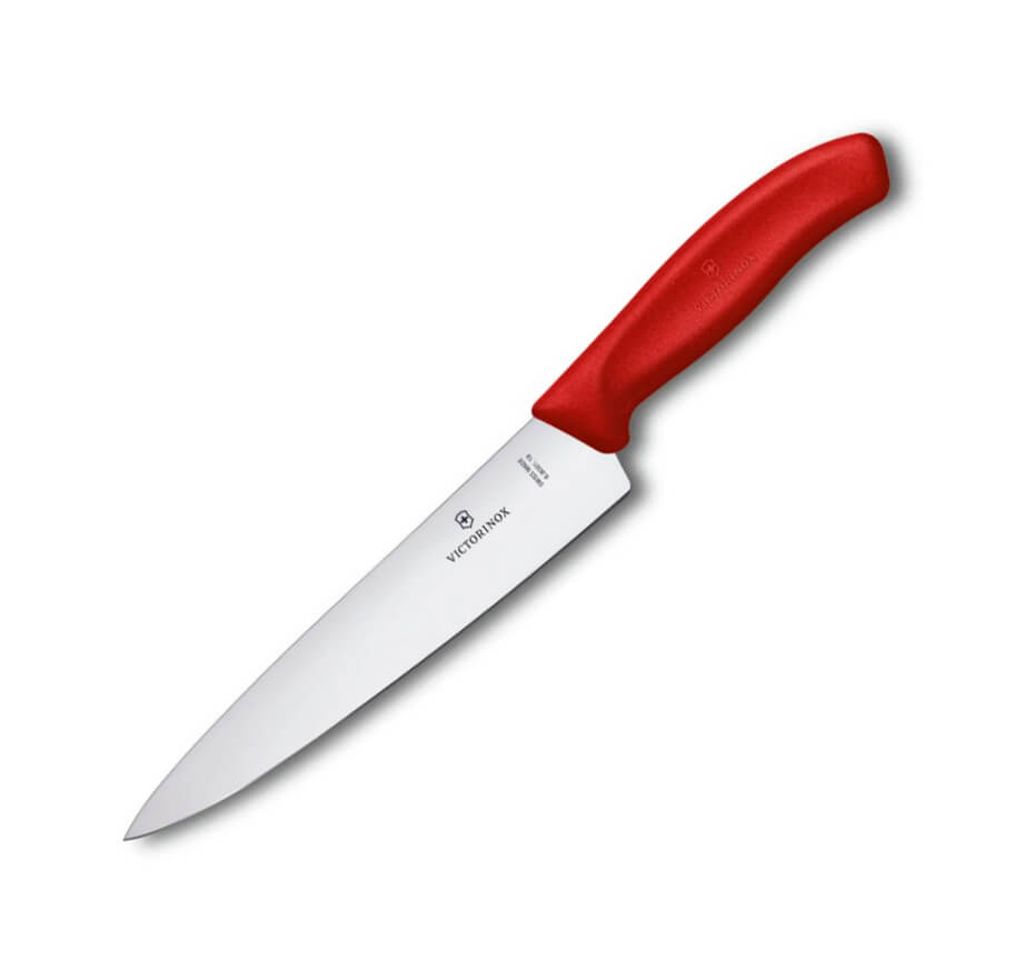 Cuchillo de chef Victorinox de mango rojo con hoja de 19 cm y fil...