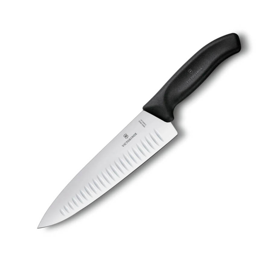 Cuchillo de chef Victorinox de mango negro con hoja alveolada de ...